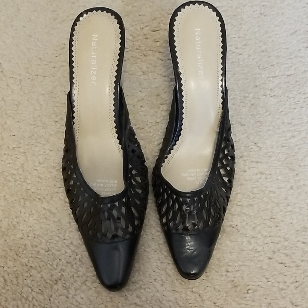 Naturalizer Black Mules with Perforated Design